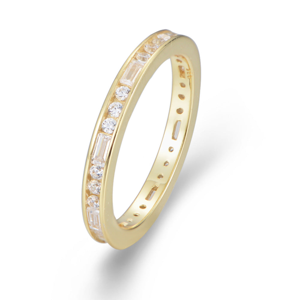 925 Sterling Silver Single Row Pave Zirconia Ring, Minimalist Stackable Jewelry