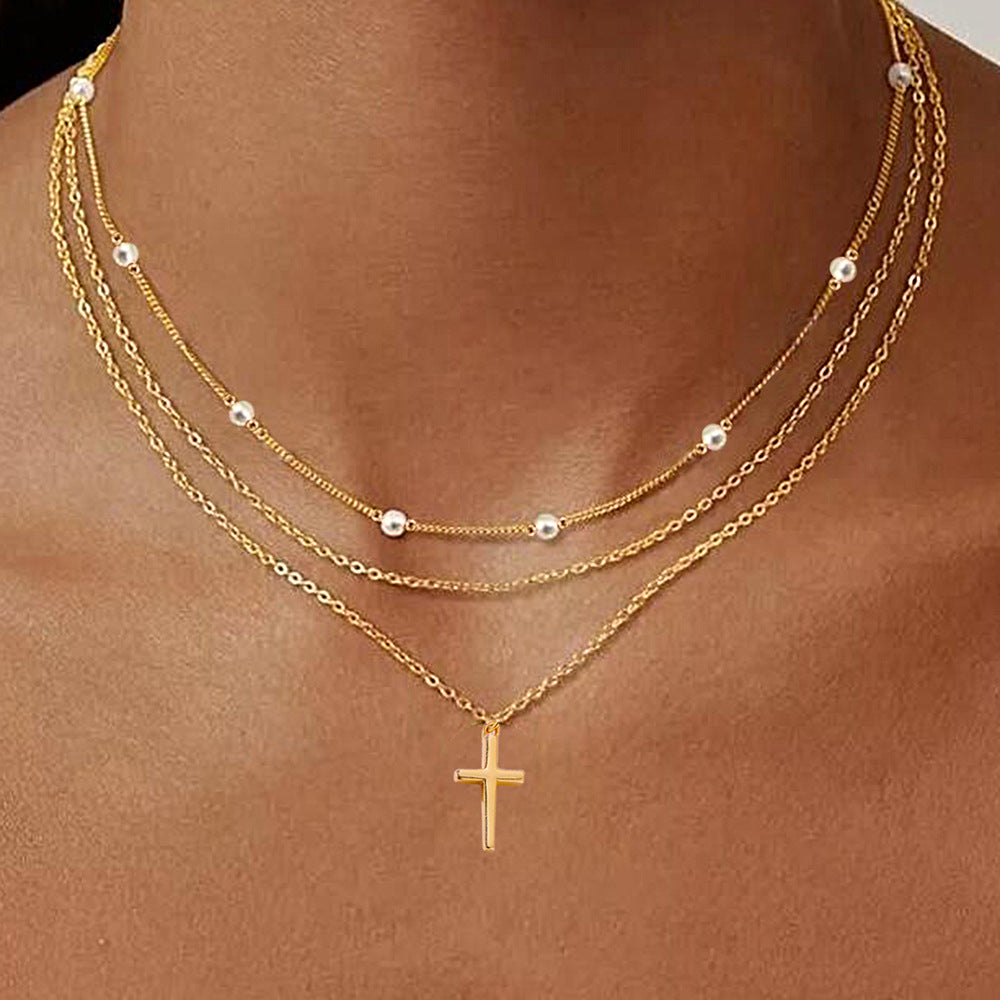 Sterling Silver Timeless Pearl Cross Pendant for Women, Victorian Style Accessory
