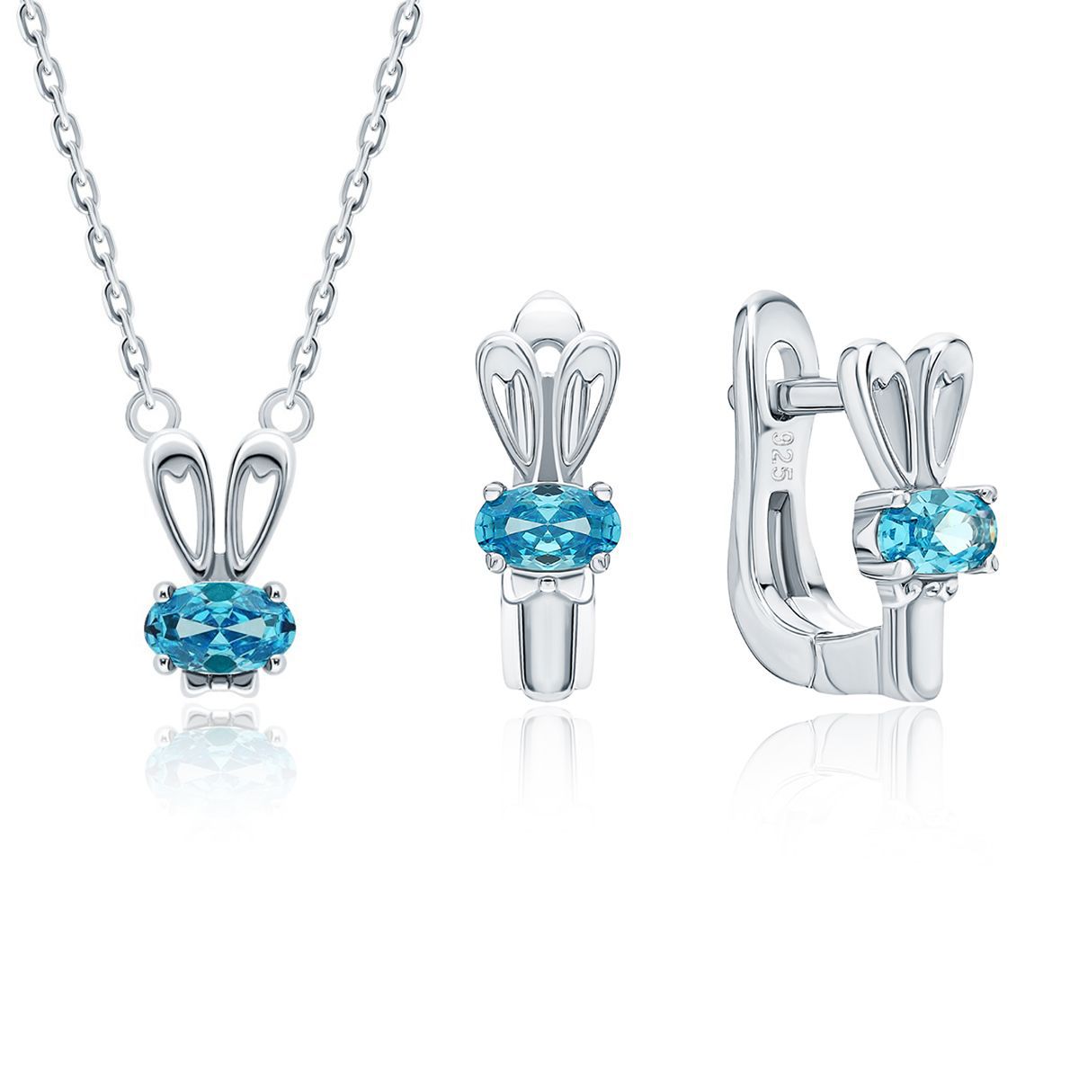 Blue Zircon Rabbit Jewelry Set - S925 Sterling Silver Cute Matching Wholesale