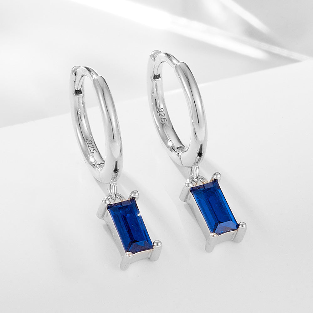 925 Sterling Silver Geometric Rectangular Zirconia Earrings, Minimalist Jewelry