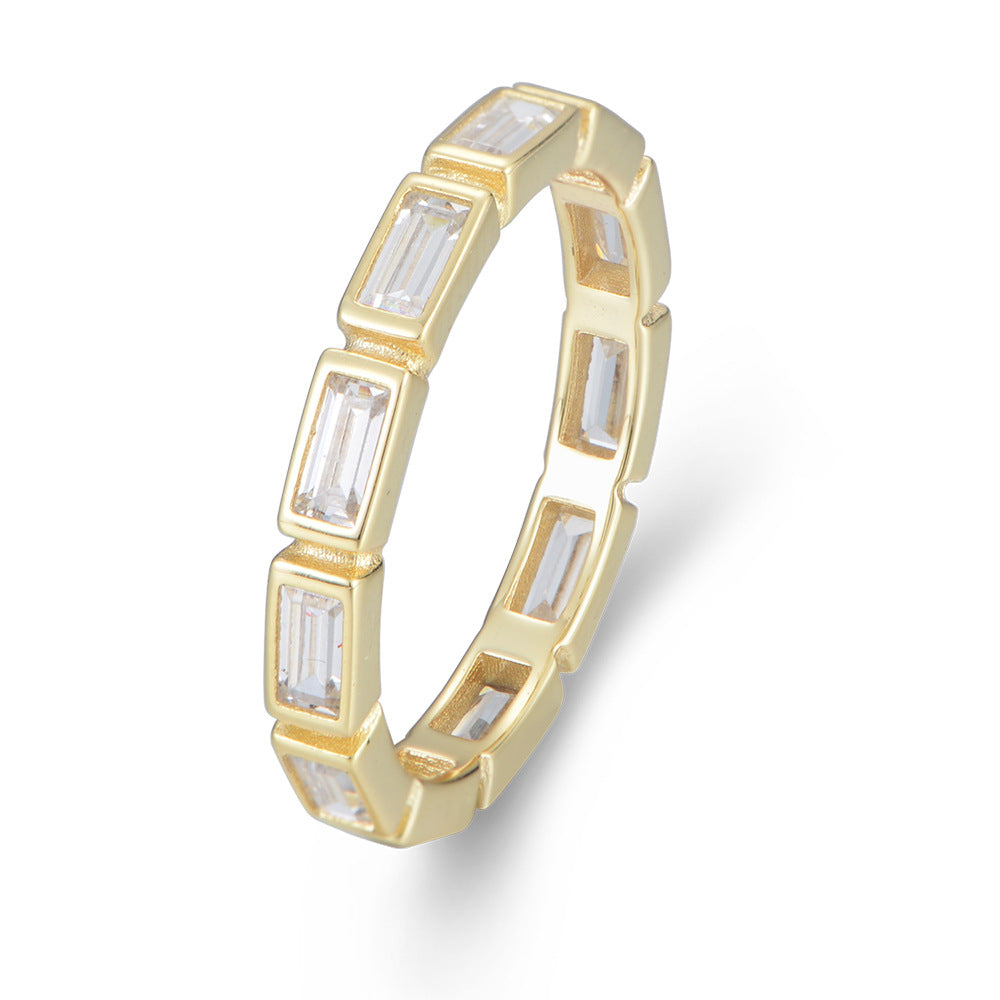 925 Sterling Silver Rectangular Zirconia Geometric Ring, Ins Style Stacking Minimalist Jewelry