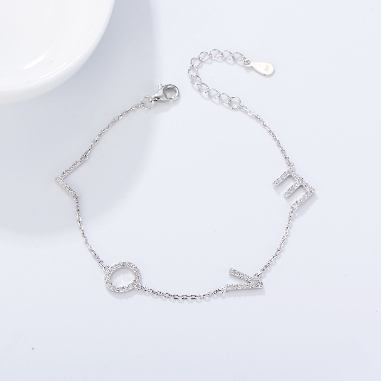 925 Sterling Silver LOVE Letter Bracelet, Sparkling Zirconia Jewelry