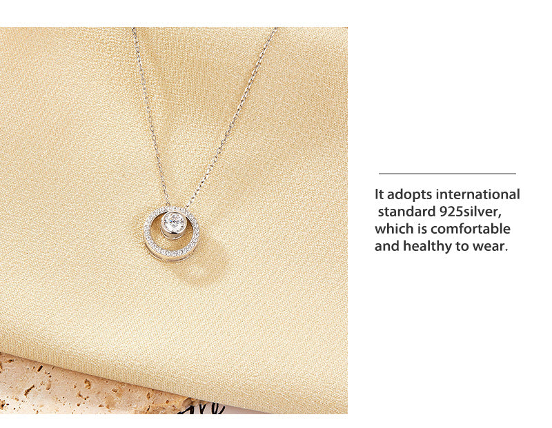 Zircon Circle Necklace - S925 Sterling Silver Versatile Beaded Collarbone Chain