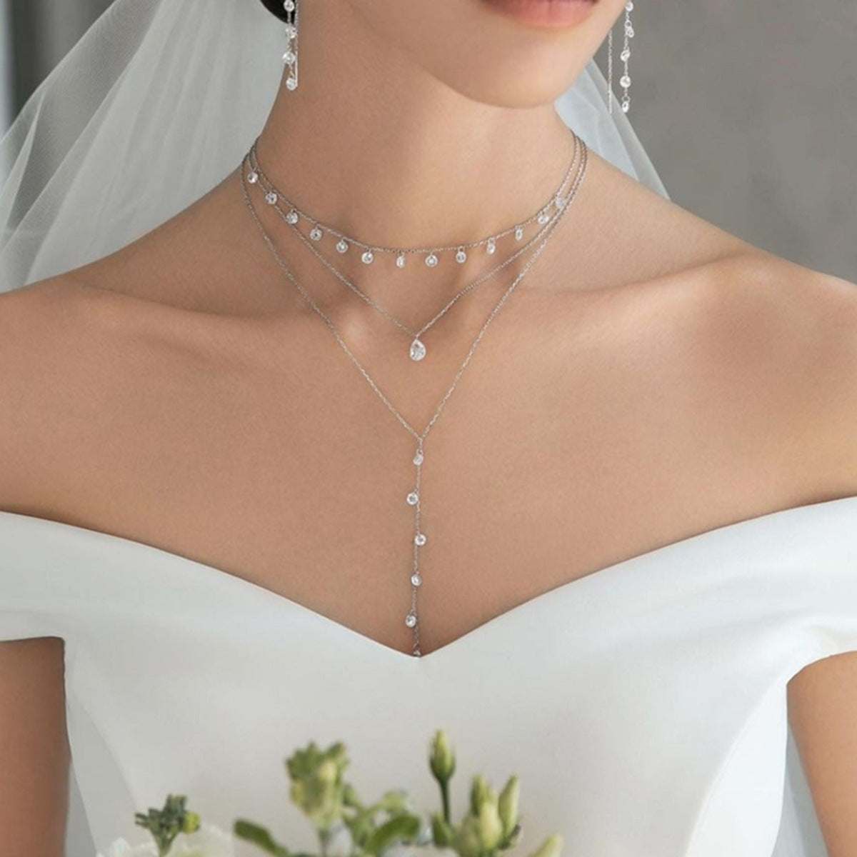 Teardrop Zircon Necklace - 925 Silver Minimalist Niche Choker Wholesale