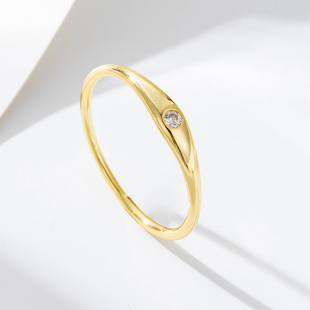 925 Sterling Silver Minimalist Single Diamond Band Ring, High-End Light Luxury Jewelry