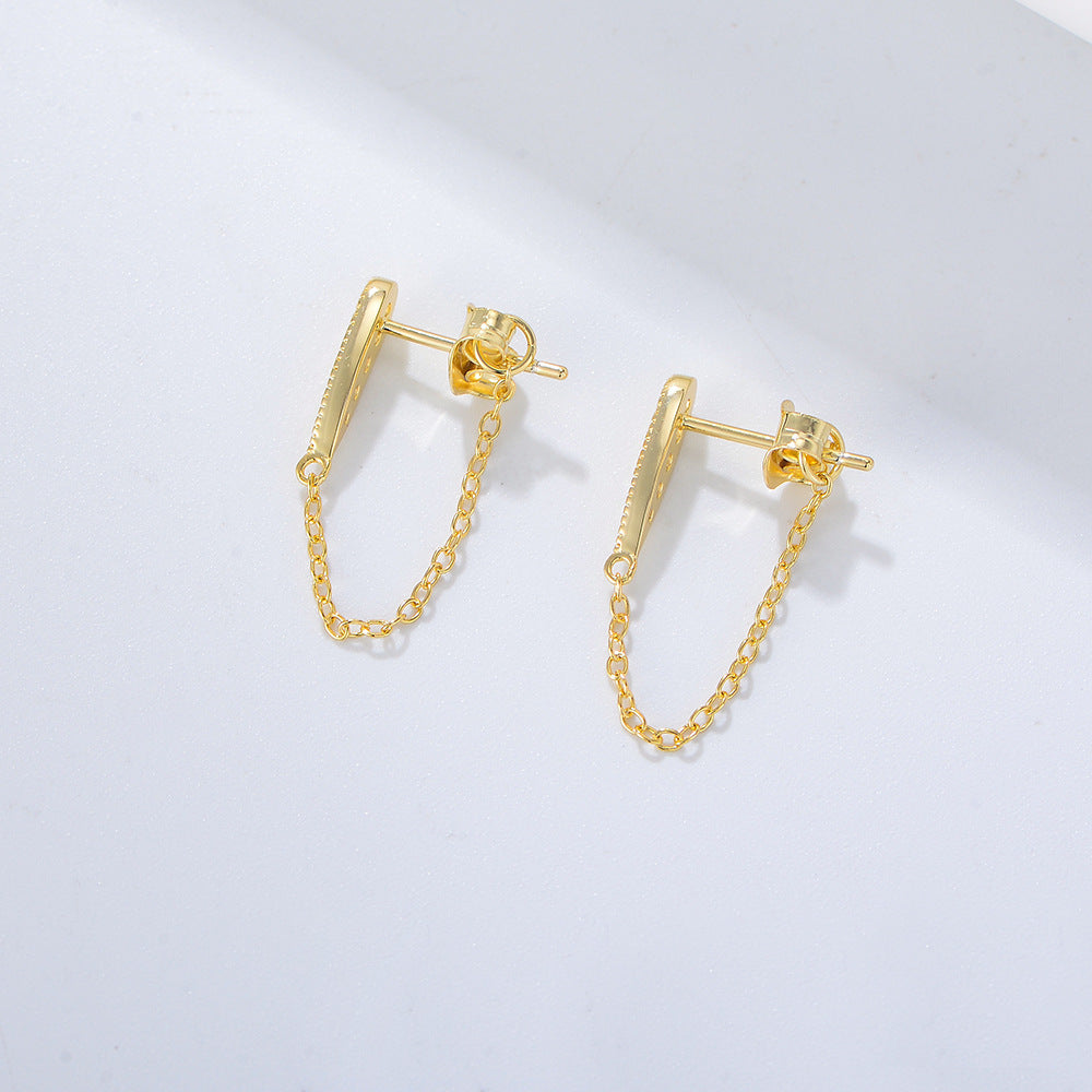 925 Sterling Silver Link Chain Tassel Stud Earrings, Minimalist Jewelry