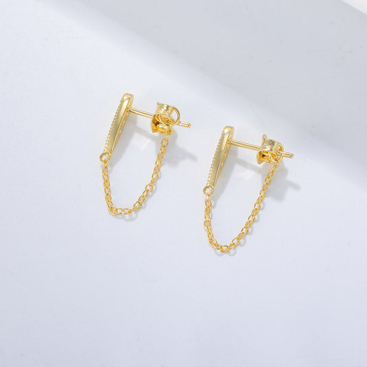925 Sterling Silver Link Chain Tassel Stud Earrings, Minimalist Jewelry