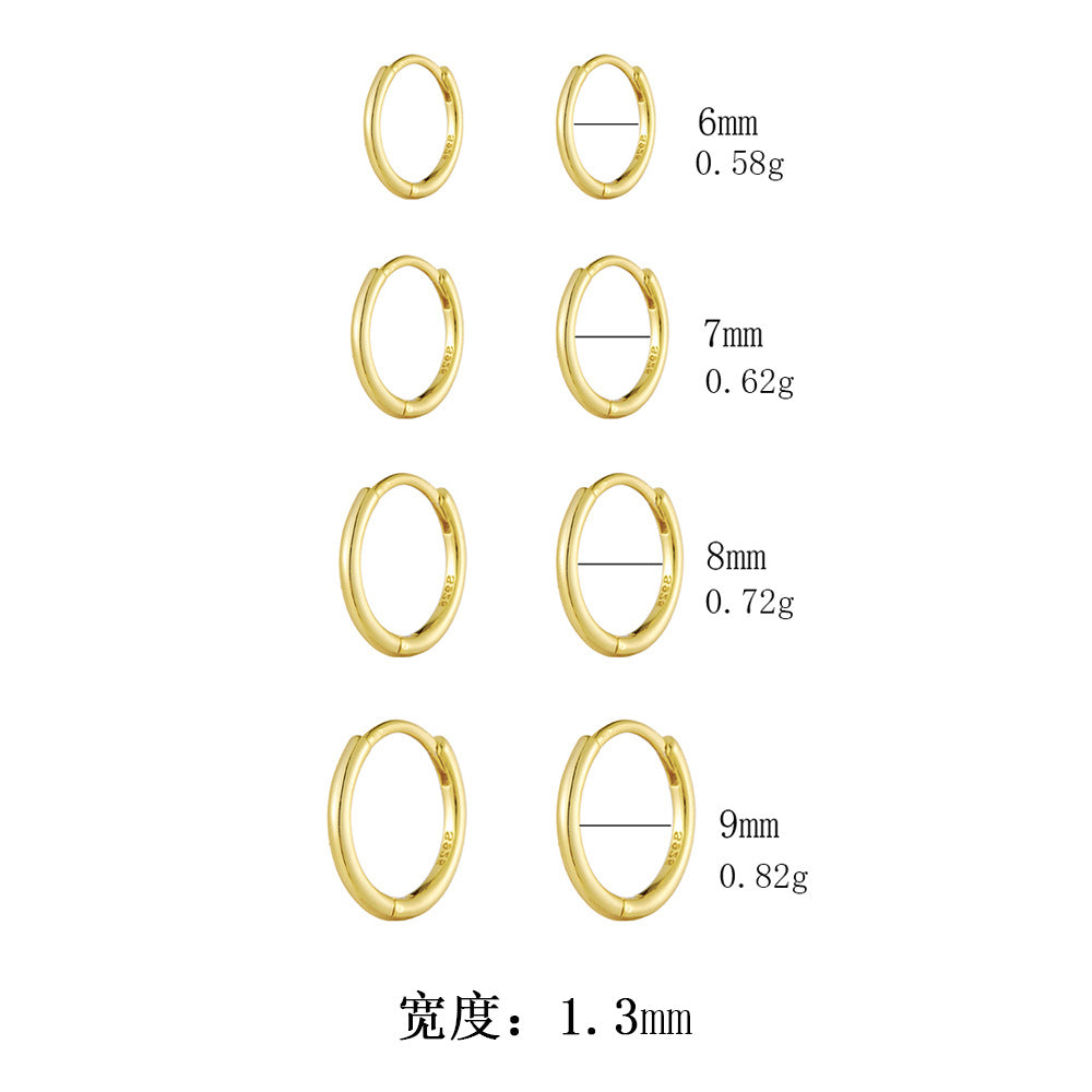 925 Sterling Silver High-End Hoop Earrings, 14K Gold Plated Sleek Minimalist Ins Style Jewelry