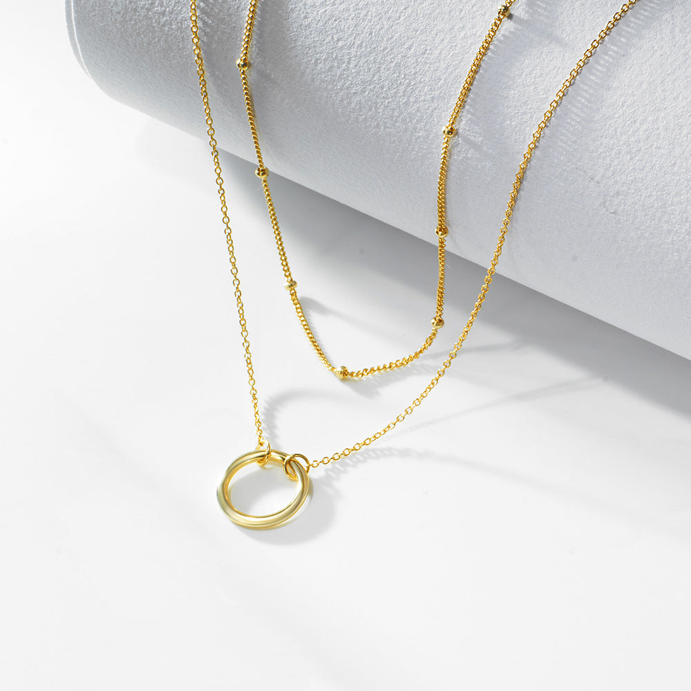 S925 Silver Modern Interlocking Hoop Choker - Elegant Layered Clavicle Chain