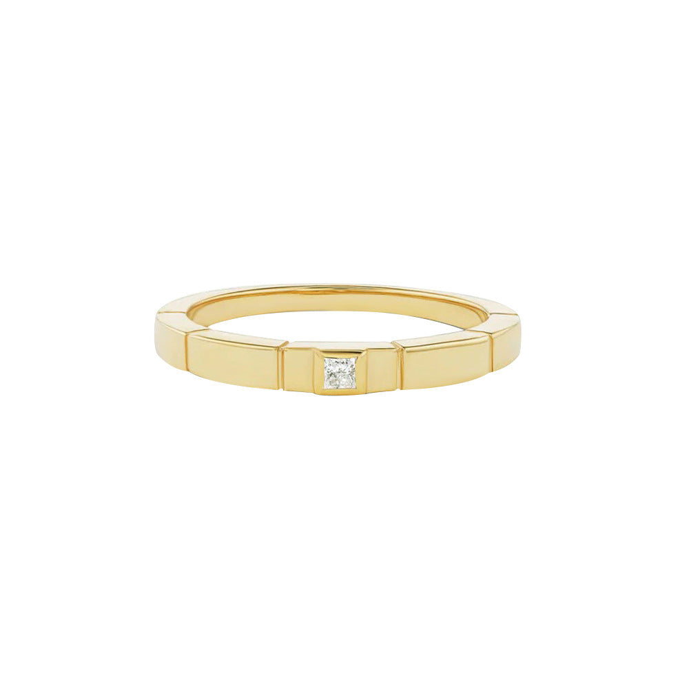 925 Sterling Silver Minimalist Square Zirconia Ring, Geometric Ins Style High-End Band Jewelry
