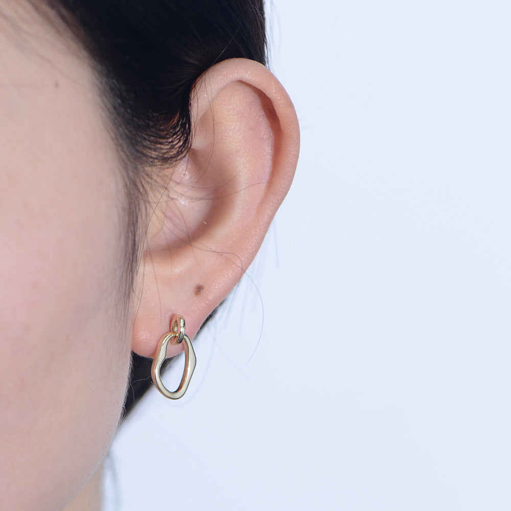 925 Sterling Silver Irregular Geometric Hoop Earrings, Minimalist Vintage Hollow-Out Jewelry