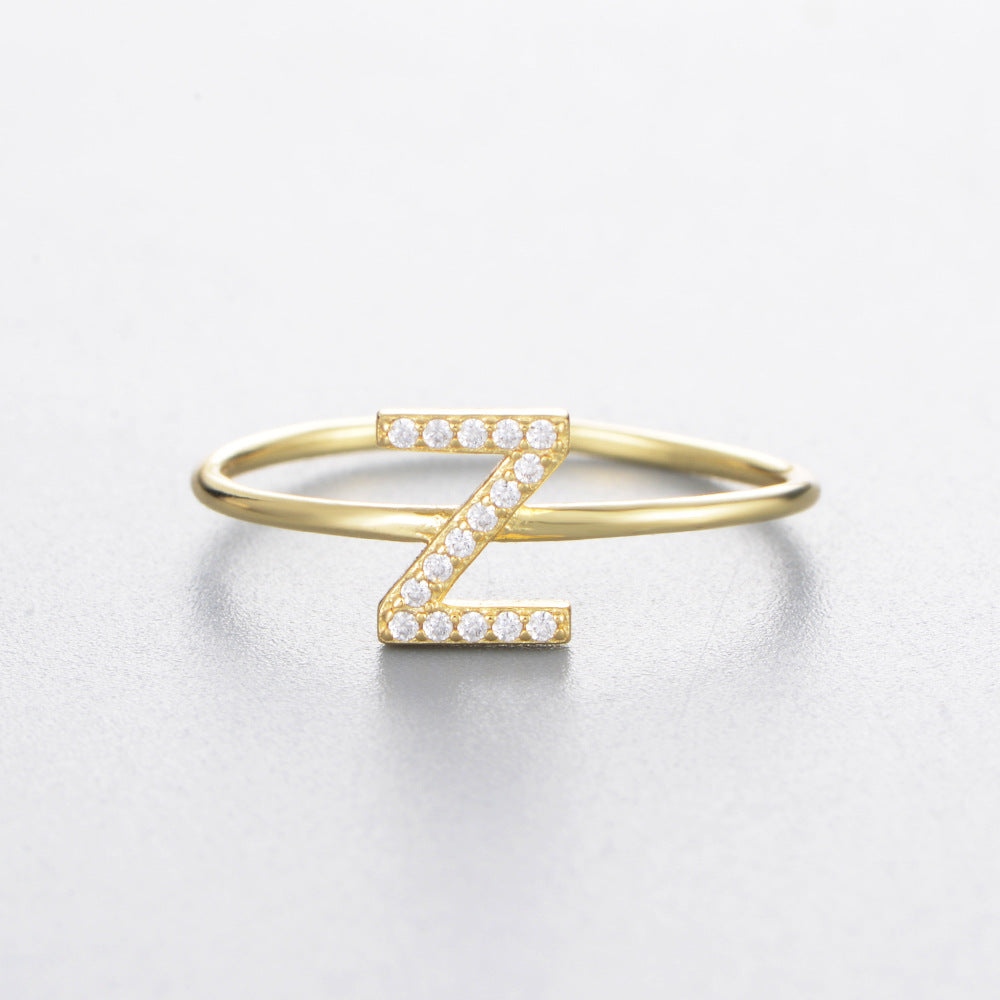 925 Sterling Silver 26 Alphabet Zirconia Rings, Minimalist Stackable Initial Jewelry