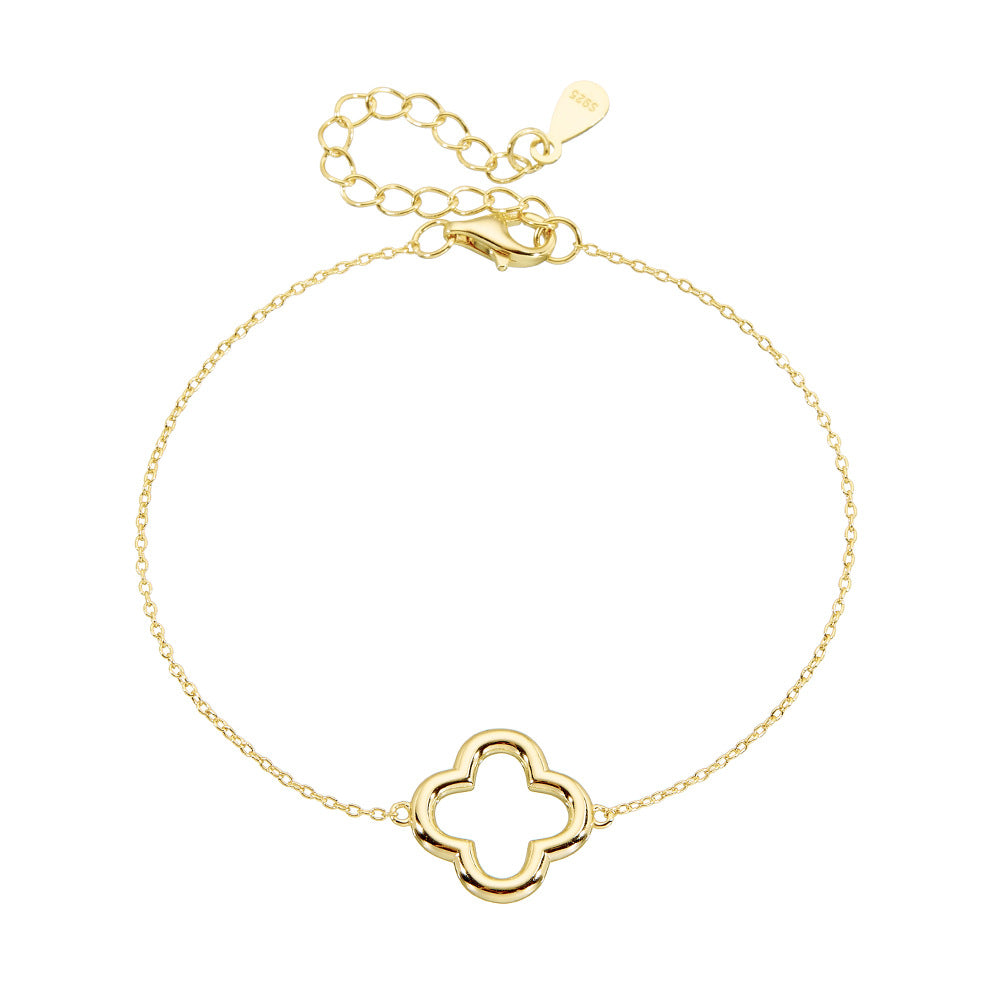 Sterling Silver Dainty Hollow Leaf Clover Link Bracelet for Women, Versatile Aesthetic Accessory