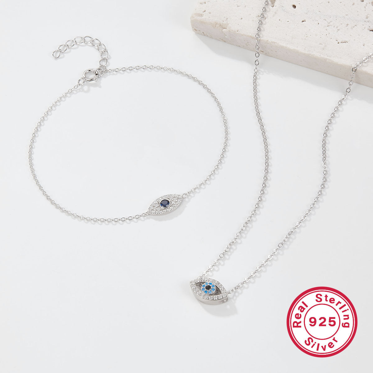 Evil Eye Jewelry Set - S925 Sterling Silver Ring & Necklace Collection