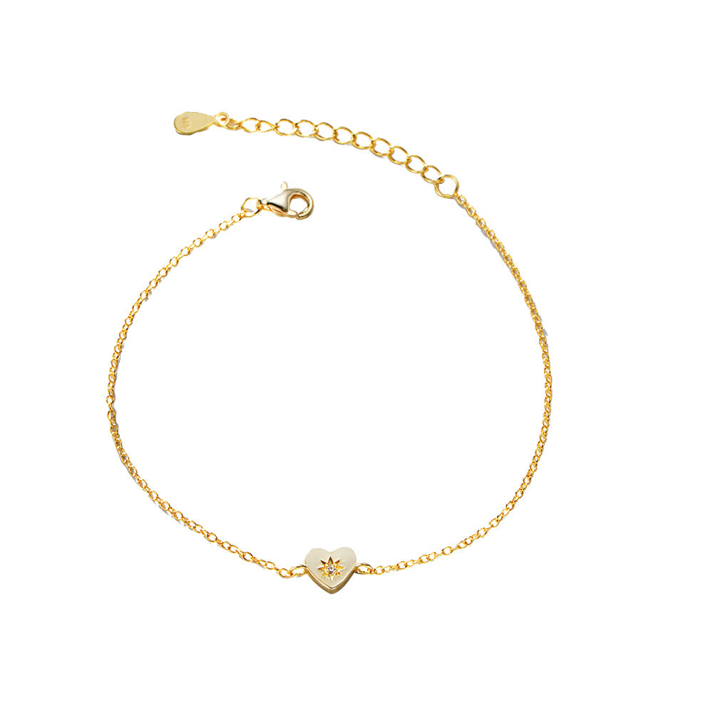 925 Sterling Silver 14K Gold Plated Heart Bracelet, Minimalist High-End Love Charm Jewelry