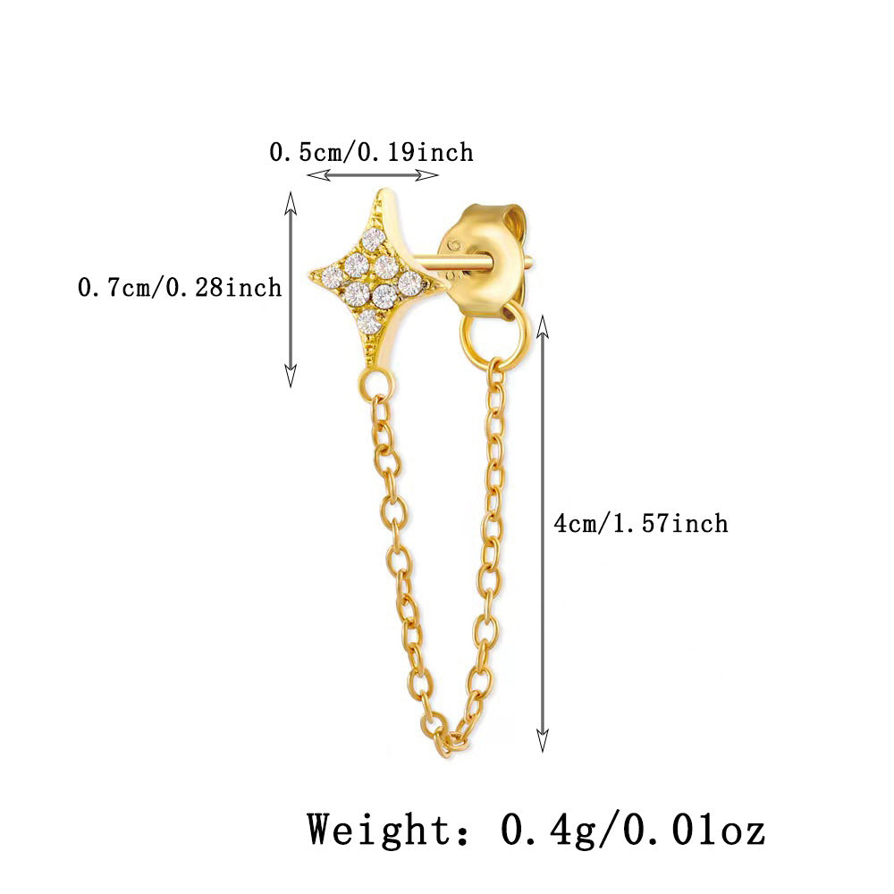 Floral Moon Star Fringe Earrings - 925 Silver Sweet Vintage Design