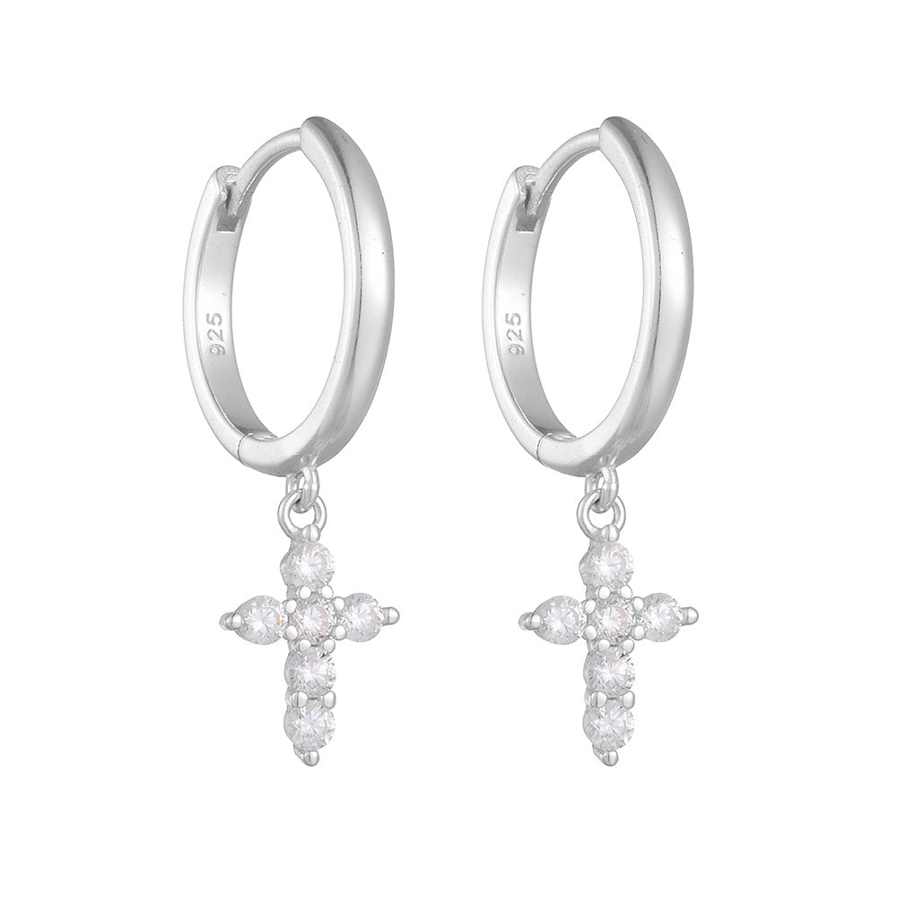 925 Sterling Silver Geometric Cross Hoop Earrings, Minimalist Luxury Jewelry