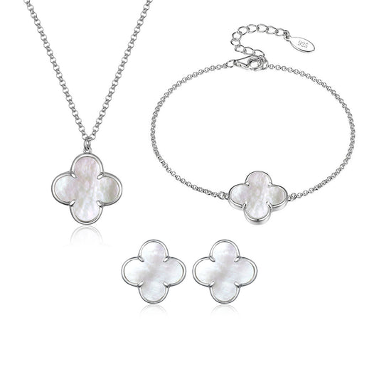 Four-Leaf Clover Jewelry Set - S925 Silver Mother of Pearl Gift for Women