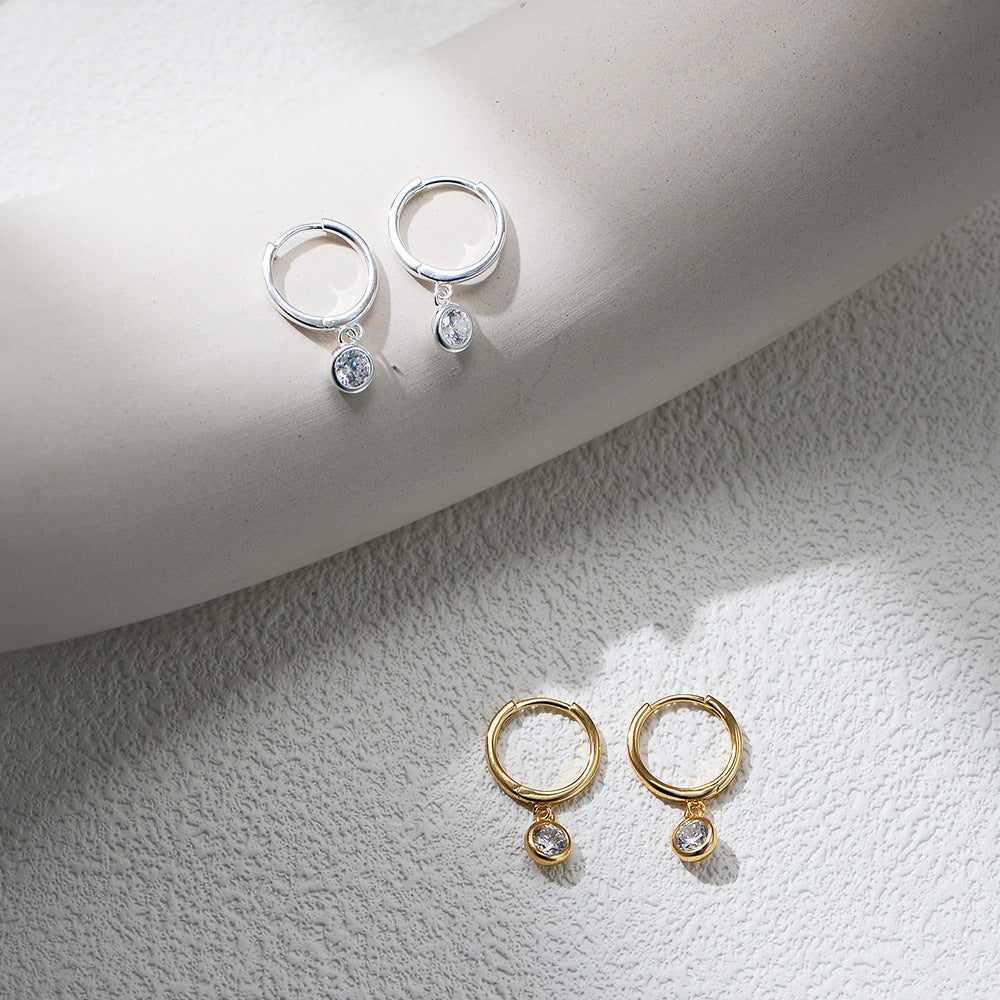 925 Sterling Silver Minimalist Drop Earrings, Pave Single Zirconia High-End Jewelry