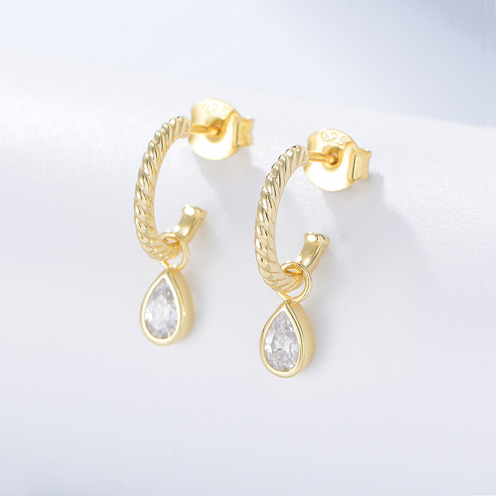 S925 Silver Classic C-Studs - Minimalist Teardrop Zirconia Earrings