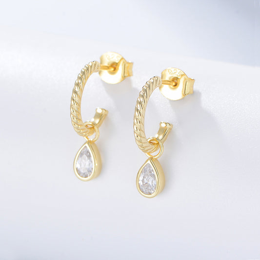 S925 Silver Classic C-Studs - Minimalist Teardrop Zirconia Earrings