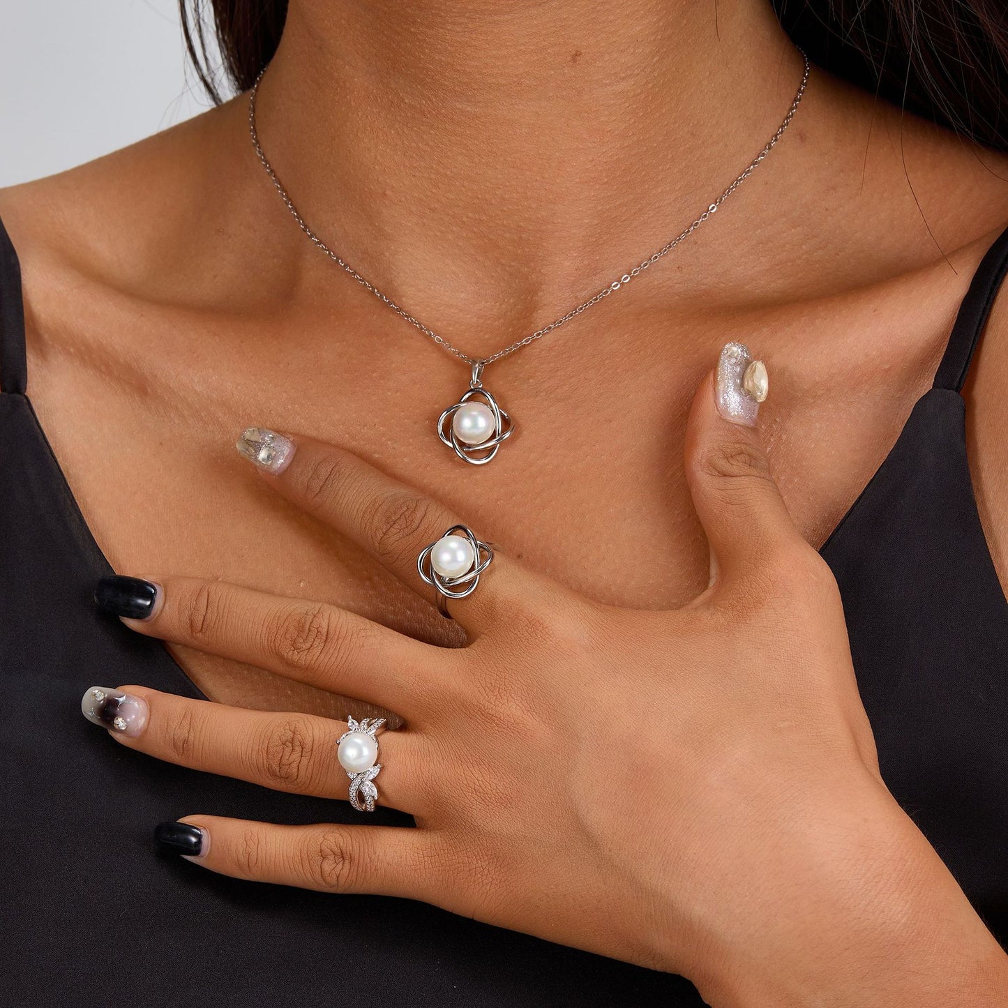 INS Light Luxury Pearl Set | 925 Silver Earrings, Ring, Necklace