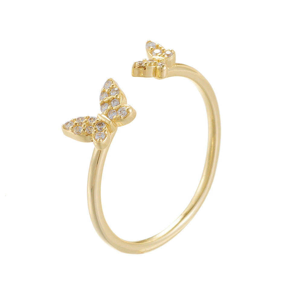 925 Sterling Silver Dainty Butterfly Open Ring, Light Luxury Minimalist Ins Style Adjustable Jewelry