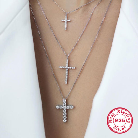 S925 Silver Cross Necklace | Christian Collarbone Chain | Niche Women‘s Jewelry