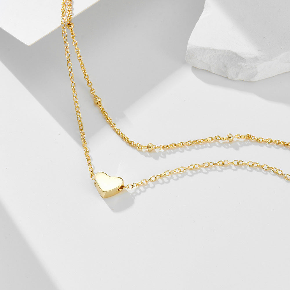 925 Sterling Silver Double Layer Heart Pendant Anklet, Gold Plated Fashion Jewelry