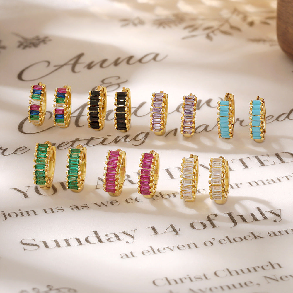 Color Zircon Hoop Earrings - 925 Silver Dopamine Niche Jewelry