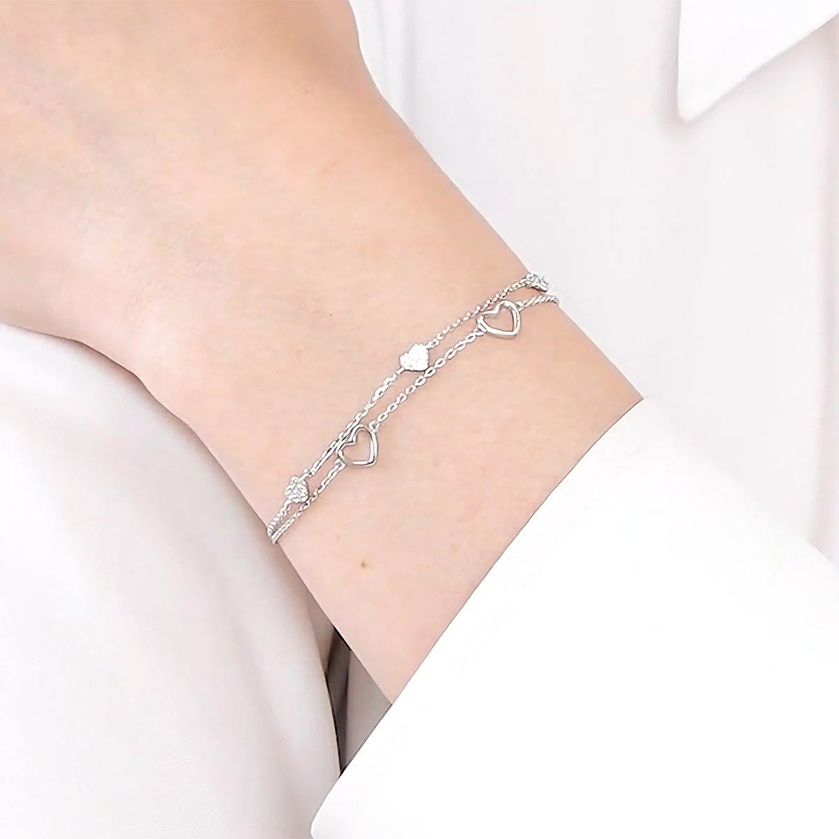 Full Zircon Heart Bracelet - S925 Silver Sweet Valentines Gift