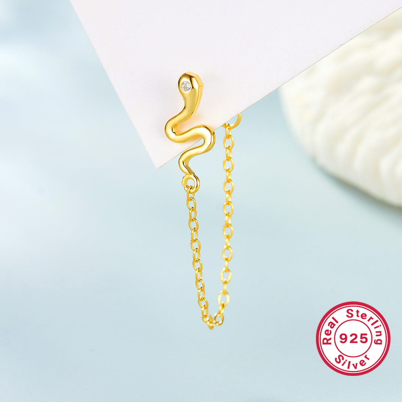 Octagram Snake Earring - 925 Silver Single Chain Geometric Jewelry