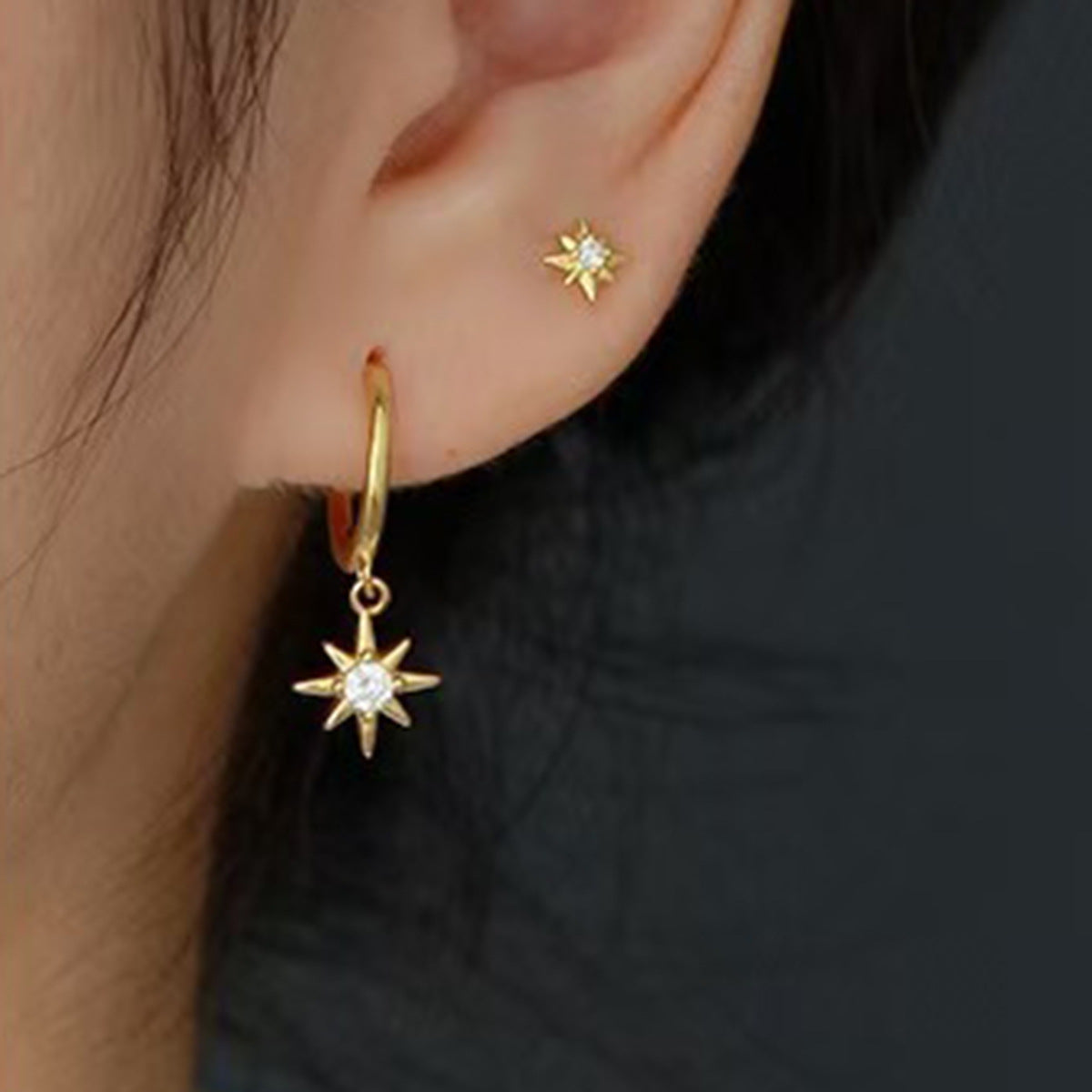 Eight-Point Star Ear Cuffs - 925 Sterling Silver Sweet Cool Stackable Earrings