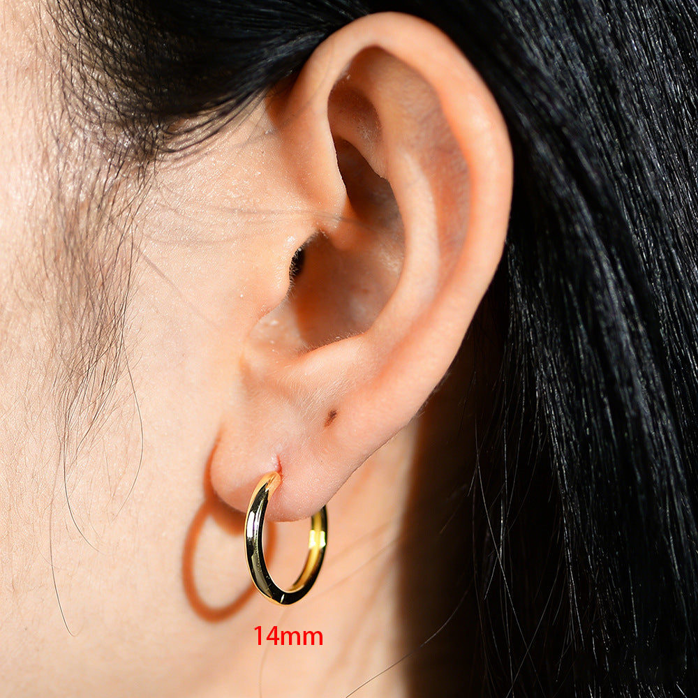 925 Sterling Silver Minimalist Sleek Hoop Earrings, High-End Light Luxury Plain Circle Jewelry
