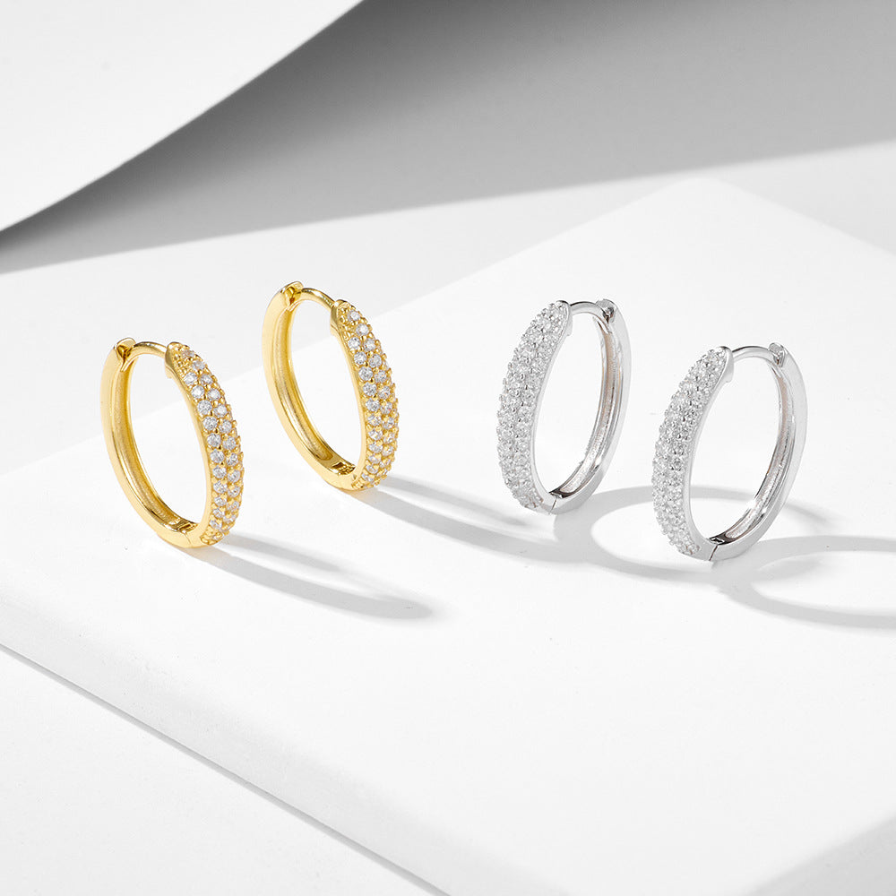925 Sterling Silver Micro-Pave Zirconia Hoop Earrings, Minimalist Jewelry