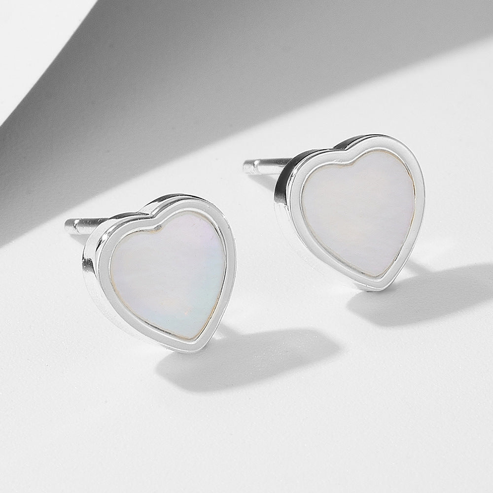 S925 Silver Elegant Shell Heart Earrings - Unique Chic Versatile Studs