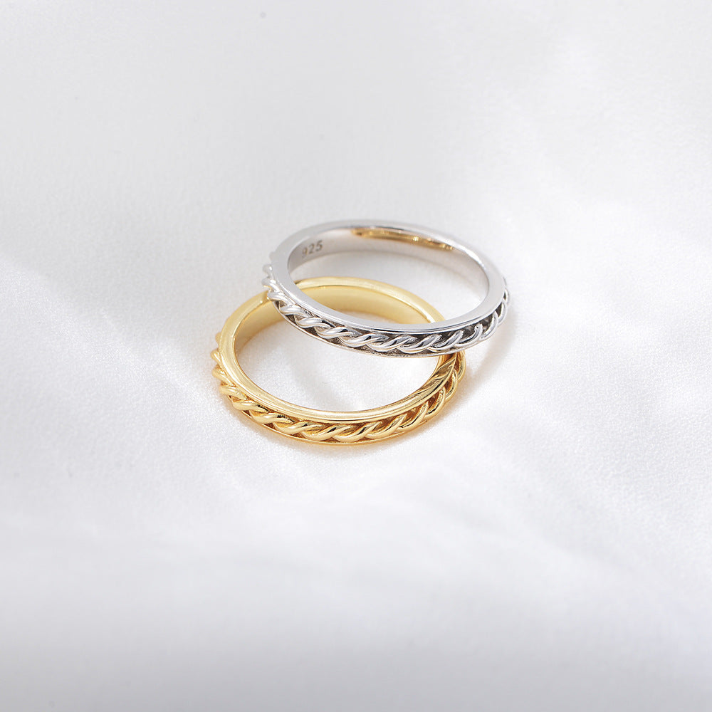 S925 Silver Gold Vermeil Braided Ring - Modern Textured Band