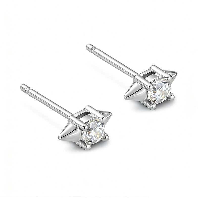925 Sterling Silver Minimalist Geometric Cone Stud Earrings, Single Diamond Versatile Jewelry