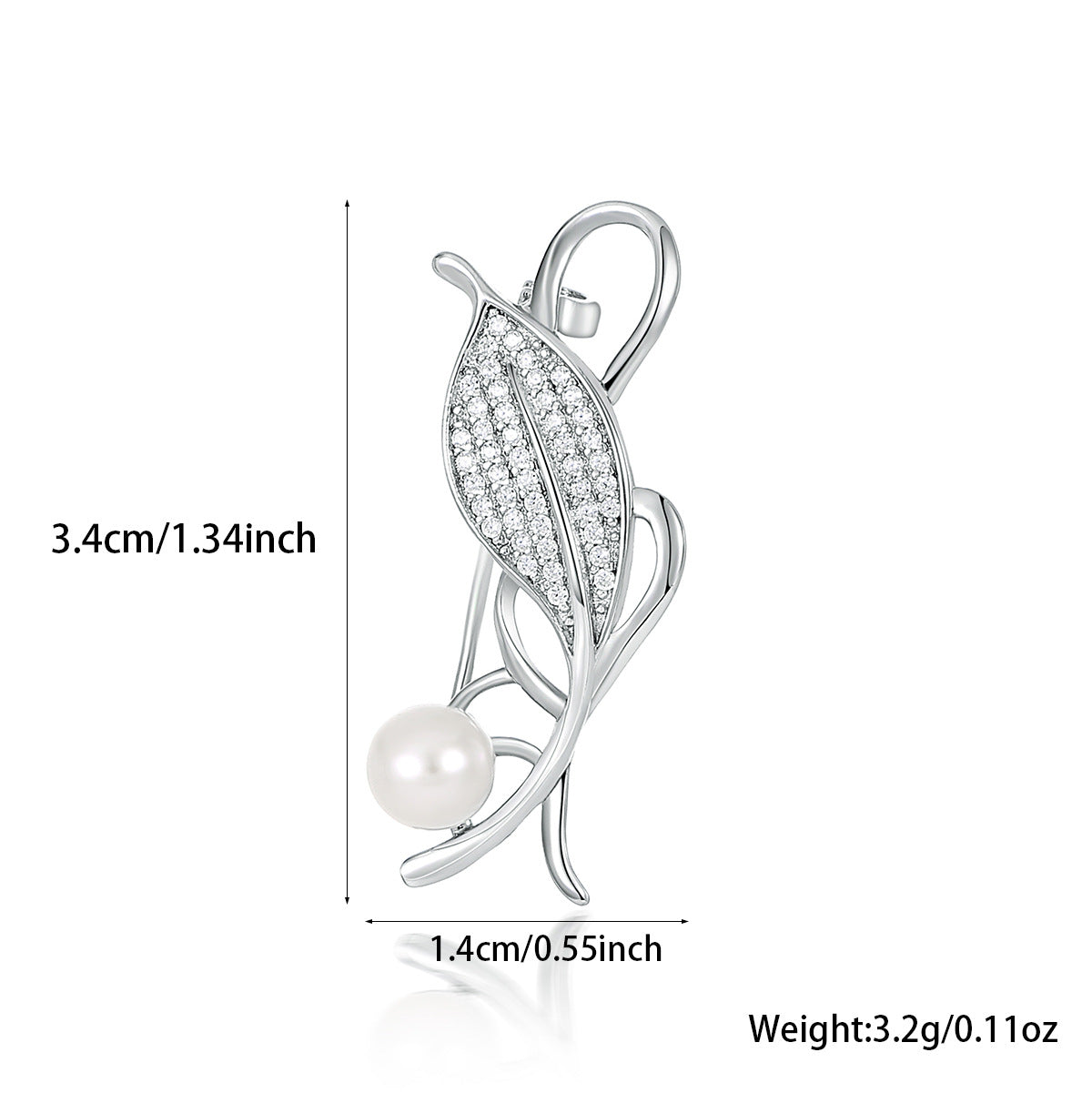 Leaf Zircon Brooch - 925 Silver Minimalist Niche Lapel Pin