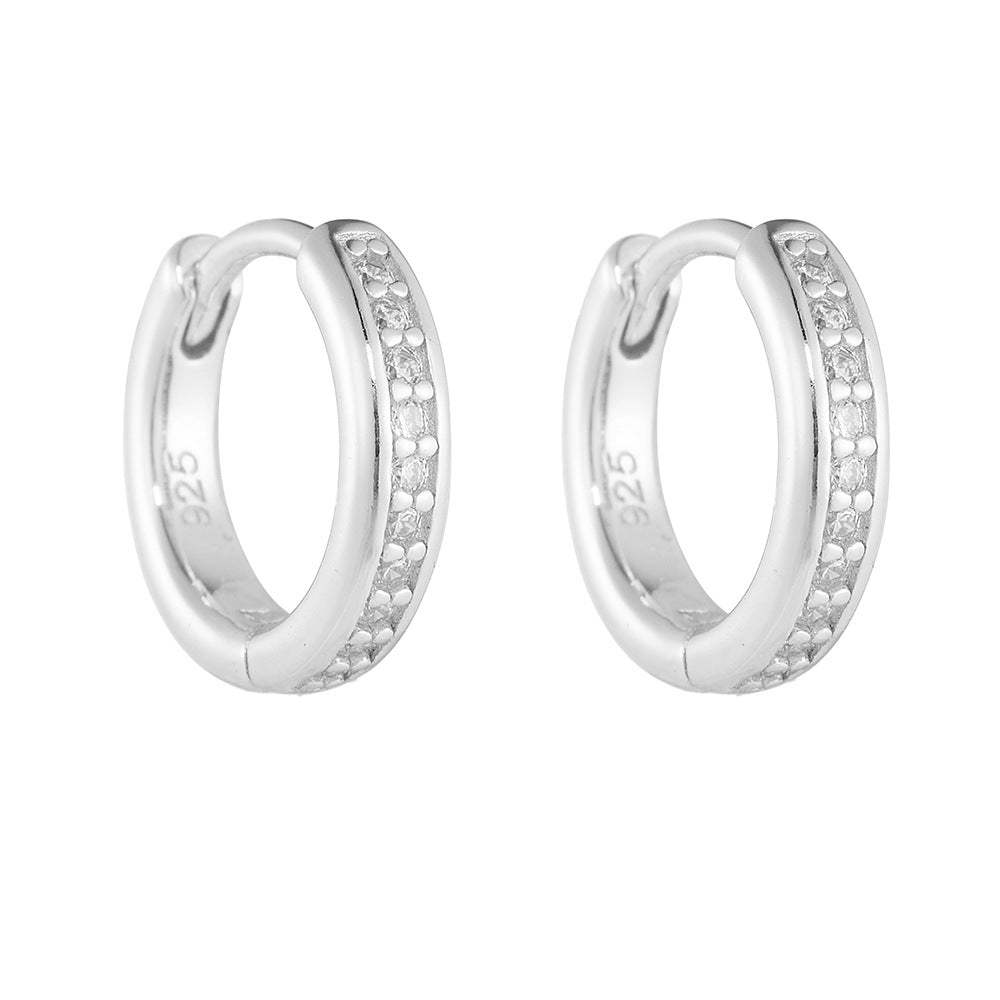 925 Sterling Silver Classic Pave Zirconia Hoop Earrings, Minimalist Luxury Jewelry