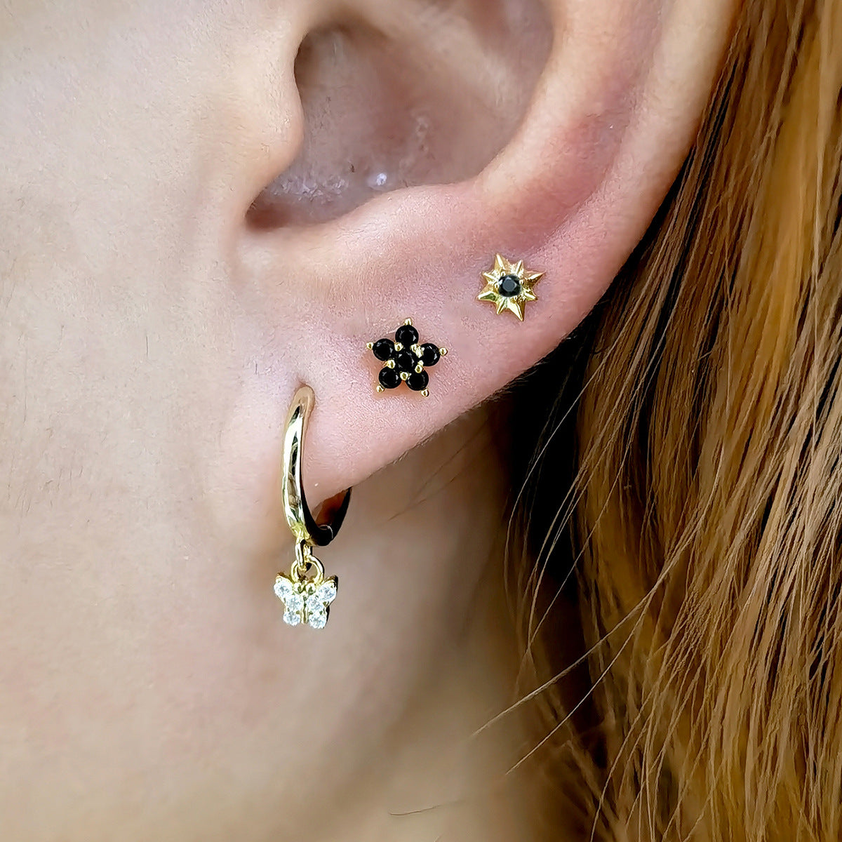 Flower Screw Earrings - 925 Silver Diamond Petal Jewelry Wholesale