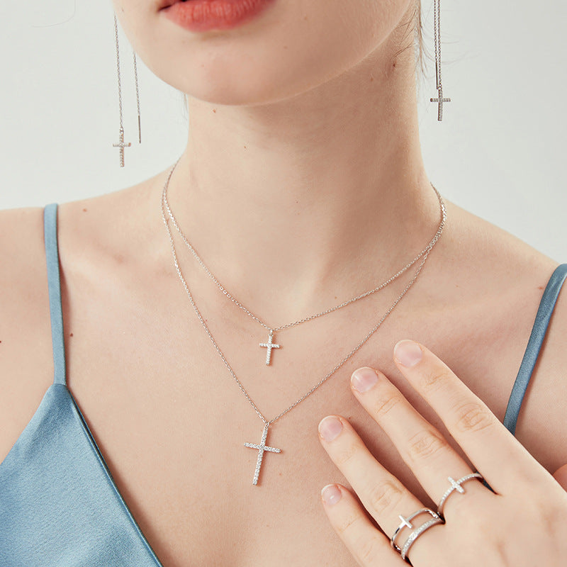 S925 Cross Jewelry Set | Necklace, Earrings & Ring, Ready to Ship