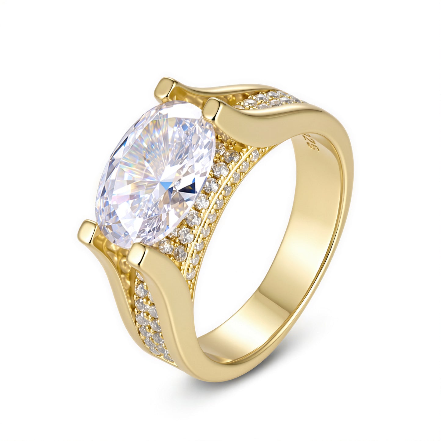 925 Sterling Silver 4.5 Carat Oval 5A Zirconia Ring, High-End Wide Band Hot Selling Jewelry