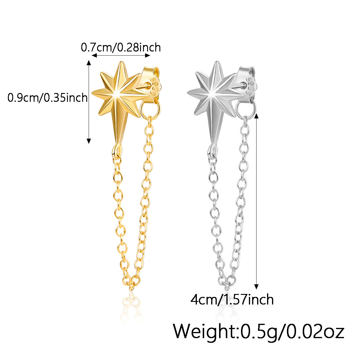 Octagram Snake Earring - 925 Silver Single Chain Geometric Jewelry