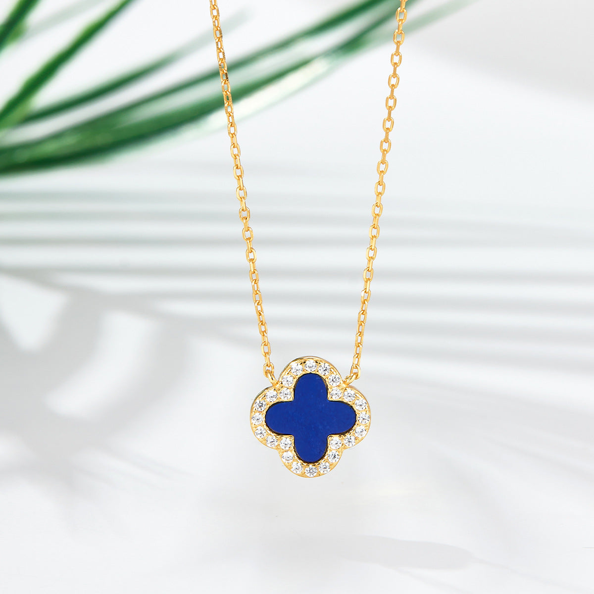 Four Leaf Clover Necklace & Earrings Set - Sterling Silver Black Agate Jewelry Gift