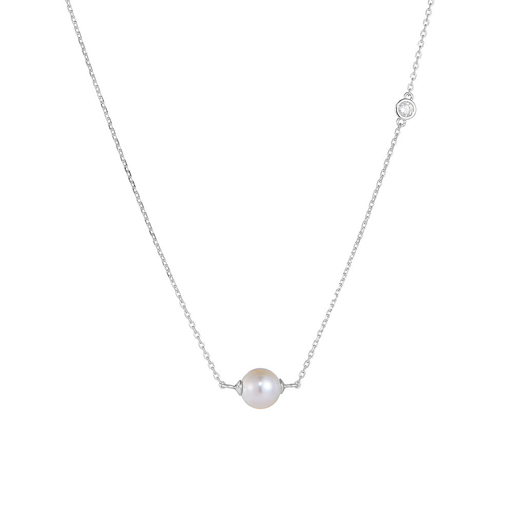 S925 Silver Elegant Solitaire Pearl Choker - Versatile Aesthetic Clavicle Chain