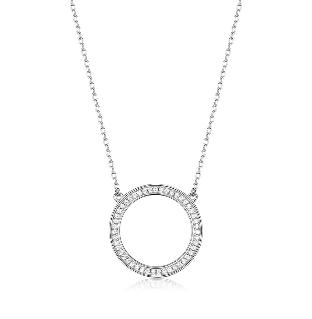 Zircon Circle Necklace Set - 925 Silver Geometric Layered Jewelry