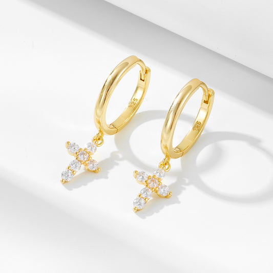 925 Sterling Silver Geometric Cross Hoop Earrings, Minimalist Luxury Jewelry