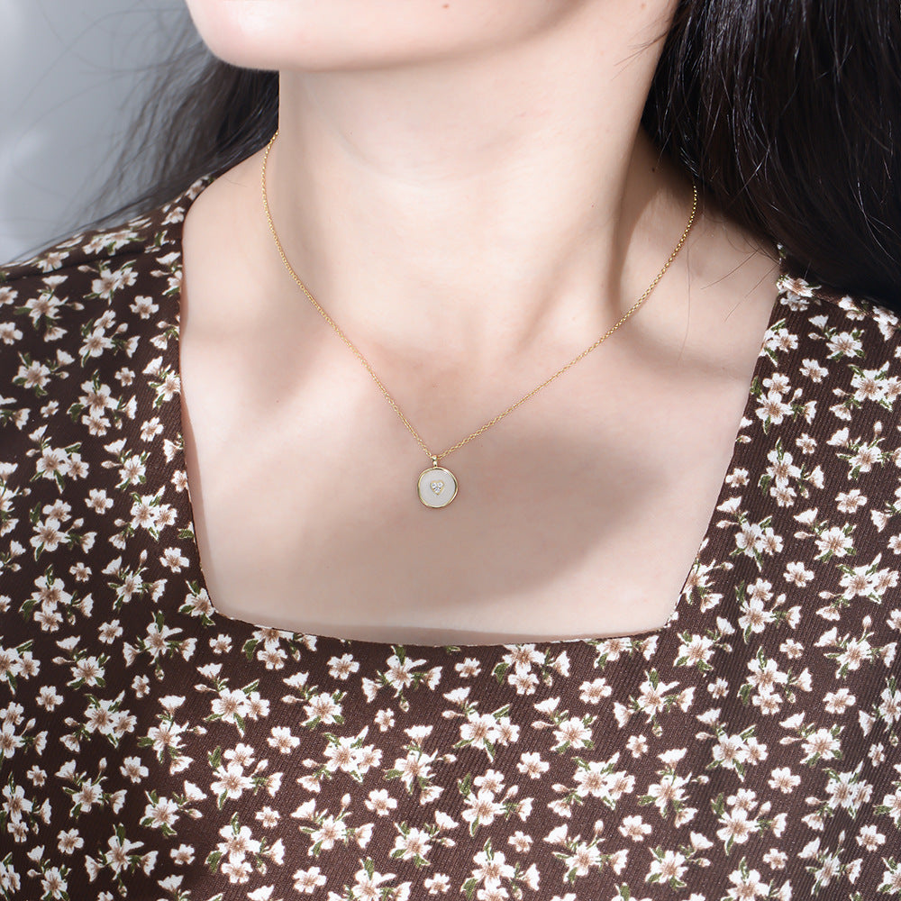 925 Sterling Silver Irregular Circle Enamel Pendant Necklace, Zirconia Jewelry