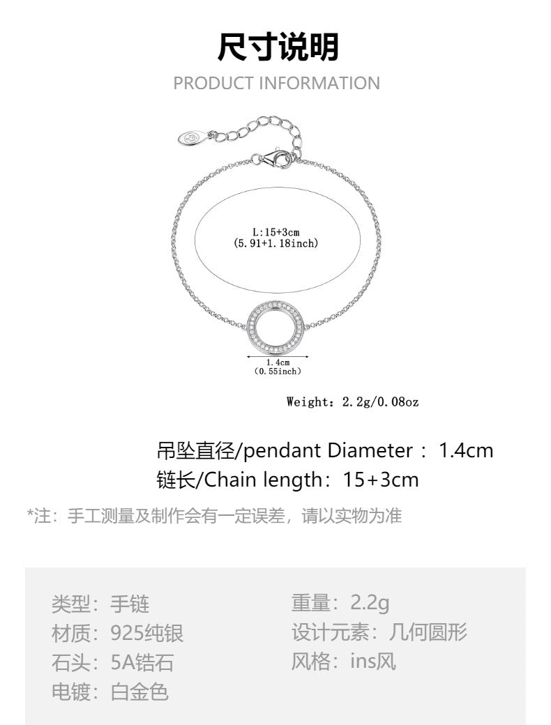 Geometric Zircon Bracelet - 925 Silver Minimalist Light Luxury